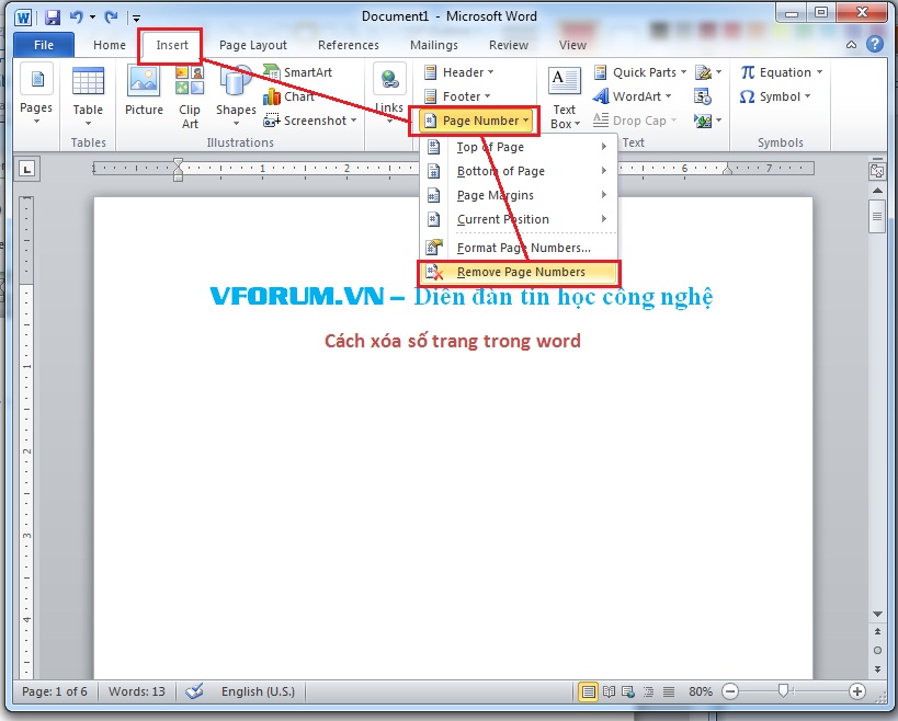 Cách Xóa, Bỏ Đánh Số Trang Trong Word 2003 2007 2010 2014 | Vfo.Vn
