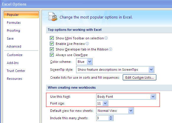 Cách thiết lập Font chữ mặc định cho Excel 2003 2007 2010 2013 ...