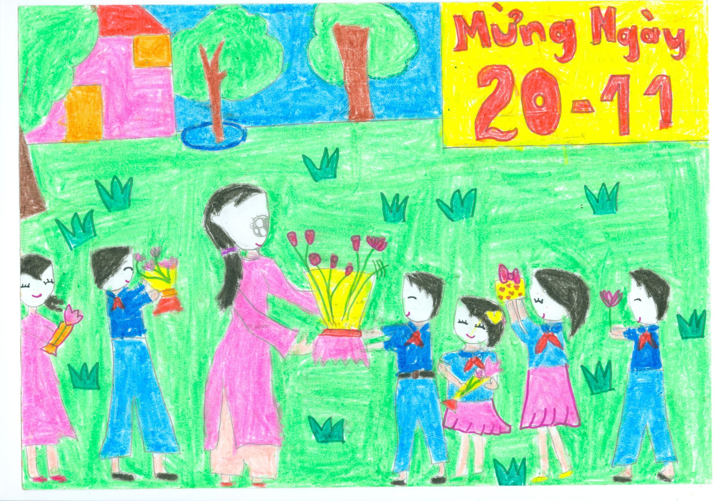 Hình ảnh Tranh Vẽ Học Sinh Tặng Hoa Thầy Cô Giáo Ngày 20 11 đẹp Nhất 