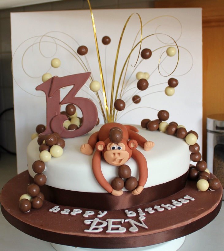 Bánh sinh nhật fondant nặn hình khỉ dành tặng bé gái tuổi thân MS FD-0058 -  Tiệm Bánh Chon Chon