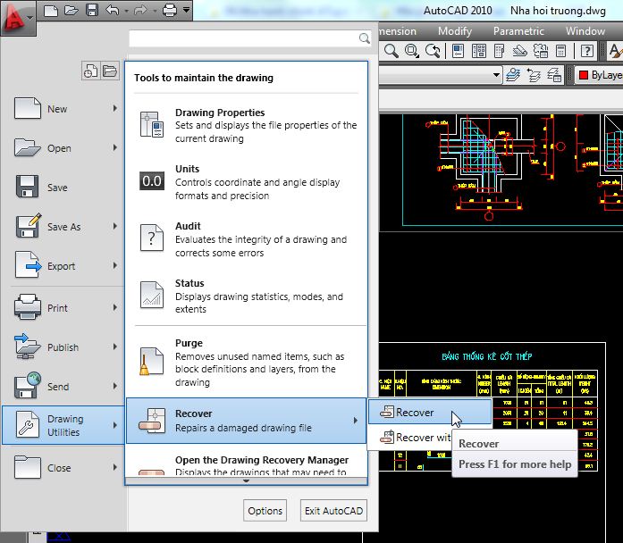 use a recovered file autocad