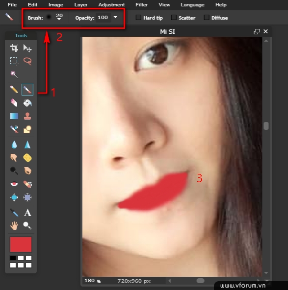Cách làm đậm môi thay đổi màu môi bằng Photoshop Online | VFO.VN