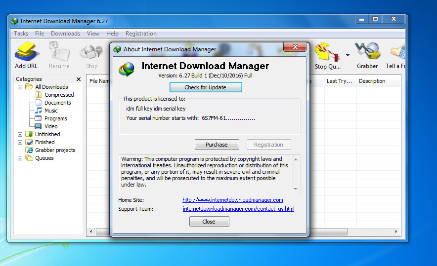 internet manager serial number 6.27