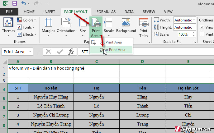 Có cách nào để xóa toàn bộ vùng in trong Excel không?
