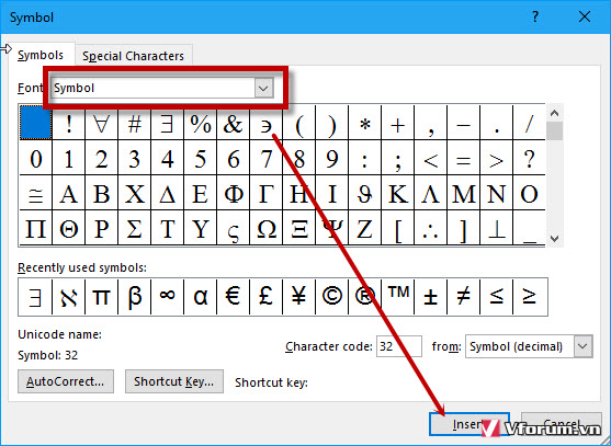 Hướng Dẫn Cách Viết Ký Tự Đặc Biệt Alpha, Beta, Số Pi, Copyright, E Ngược..  Trong Word, Excel | Vfo.Vn