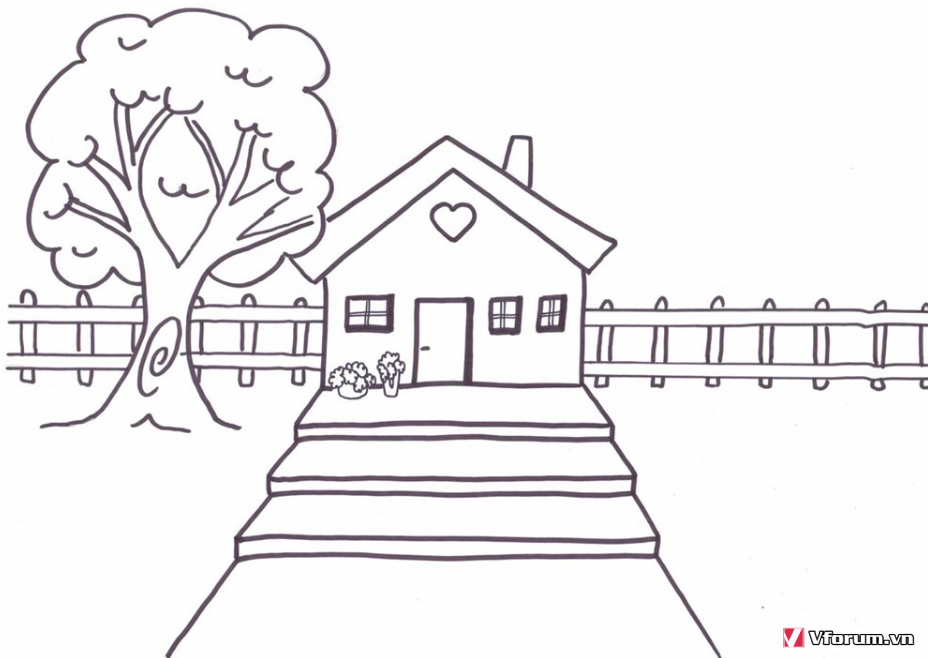 Tranh tô màu ngôi nhà của bé đẹp đơn giản | VFO.VN