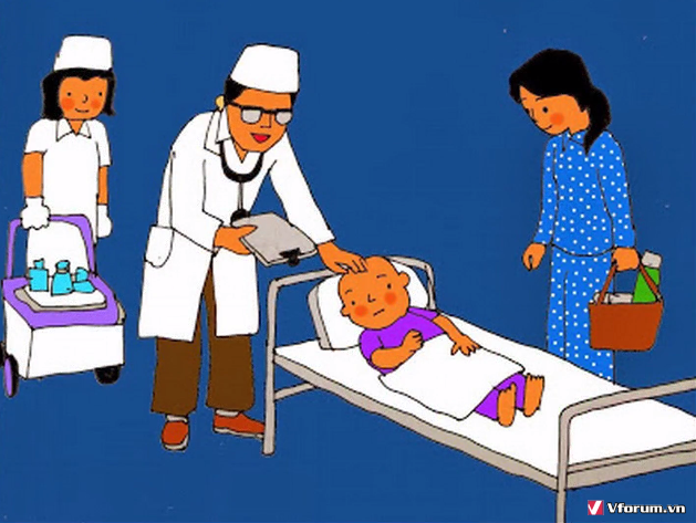 Tranh vẽ, hình ảnh bác sĩ đang khám bệnh cho trẻ bé mầm non