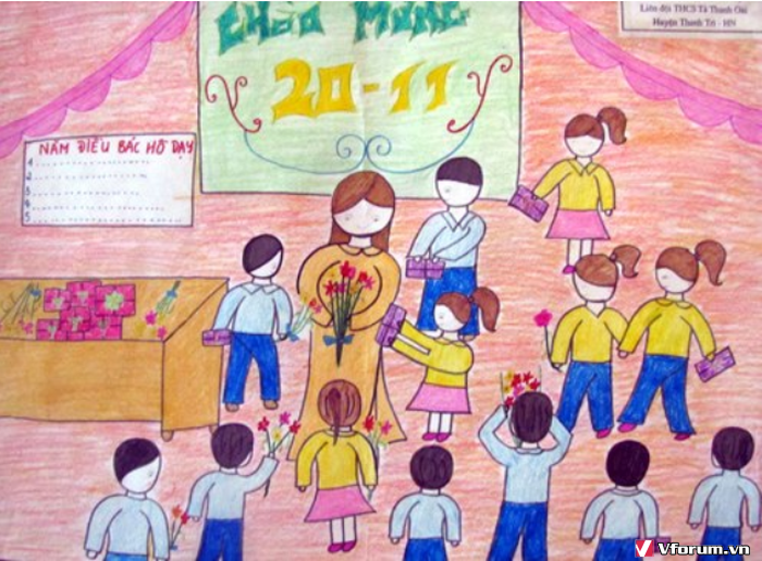 Nét vẽ đáng yêu của học sinh tiểu học về thầy cô nhân ngày 2011
