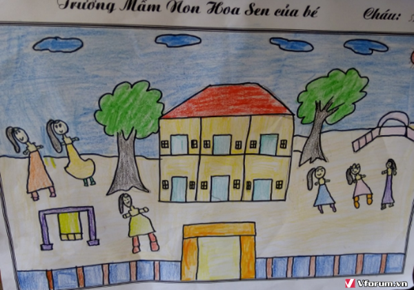 Tranh Vẽ Trường Mầm Non Đẹp Nhất, Tranh Tô Màu Trường Mầm Non Của Bé |  Vfo.Vn
