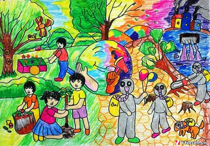 Vẽ tranh Vì môi trường tương lai  Trường Tiểu học Thủ Lệ