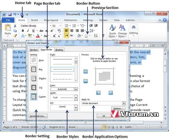Cách Kẻ Khung Và Tô Mầu Cho Đoạn Văn Bản Trong Microsoft Word 2010 -  Borders And Shading In Word 2010 | Vfo.Vn