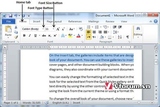 Cách thiết lập Font chữ, cỡ chữ trong Word 2010 | VFO.VN