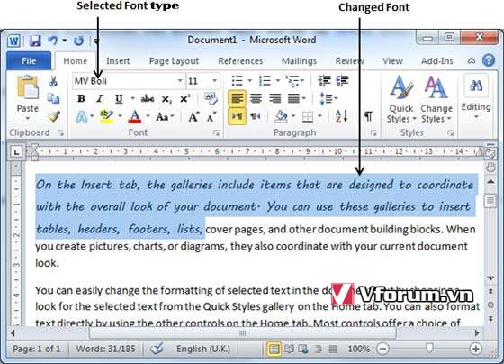 Cách thiết lập Font chữ, cỡ chữ trong Word 2010 | VFO.VN